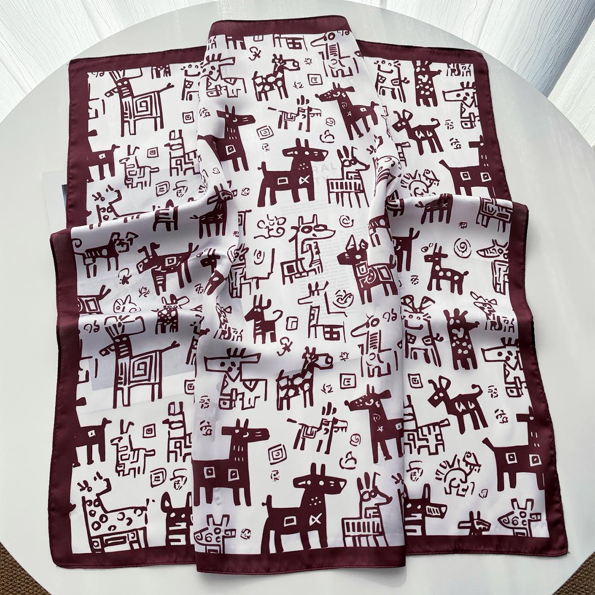 

Imitation Silk Square Scarf For Women Stylish Cotton Dog Printed Bandanas Hairband Luxury Hijab Neckerchief Elegant Shawl Wraps