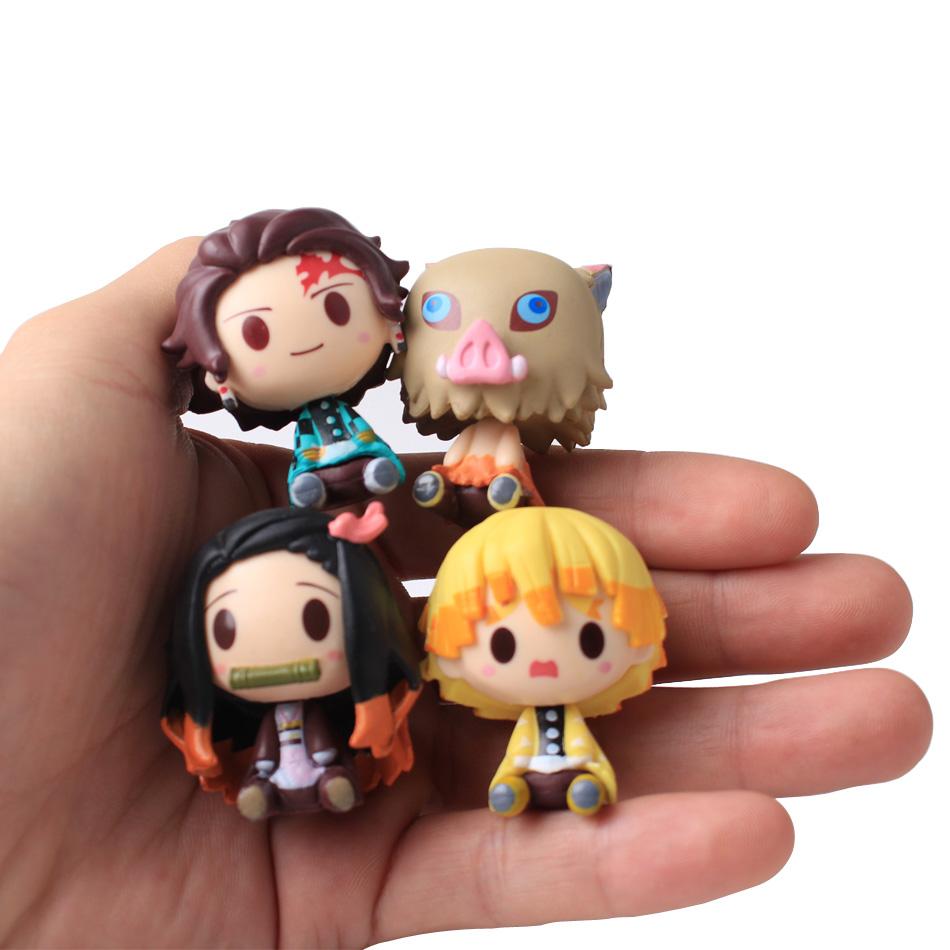 4-15pcs/set Demon Slayer Anime Figure Toy-Kimetsu No Yaiba Q Version Tanjiro Nidouzi Inosuke Zenizu PVD Figurine Model Doll Gift