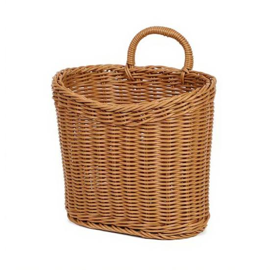 Woven Basket with Handle Rustic Storage Basket Wall Hanging Basket for Fruits Vegetables Snacks Home Farmhouse Kitchen Bathroom Bedroom Storage