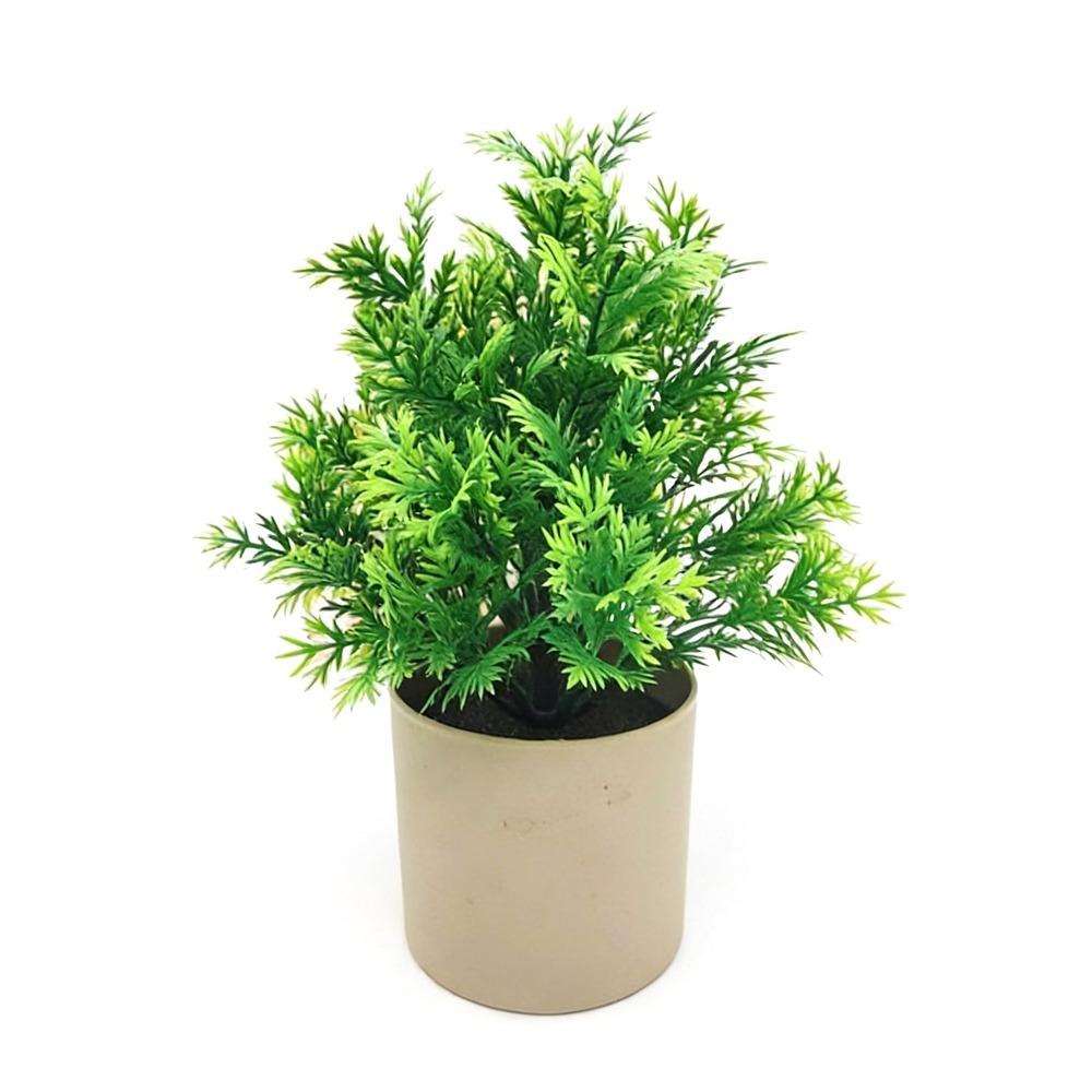 Creative Green Leaves Artificial Grass Bonsai Photo Props with Flowerpot Potted Plant Ornament Faux Flowerpotted Gift