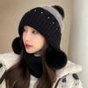 Wool hat for women, sweet and cute in autumn and winter, warm and cold hat, fashionable ear protection, plush and thickened cold-proof knitted hat.