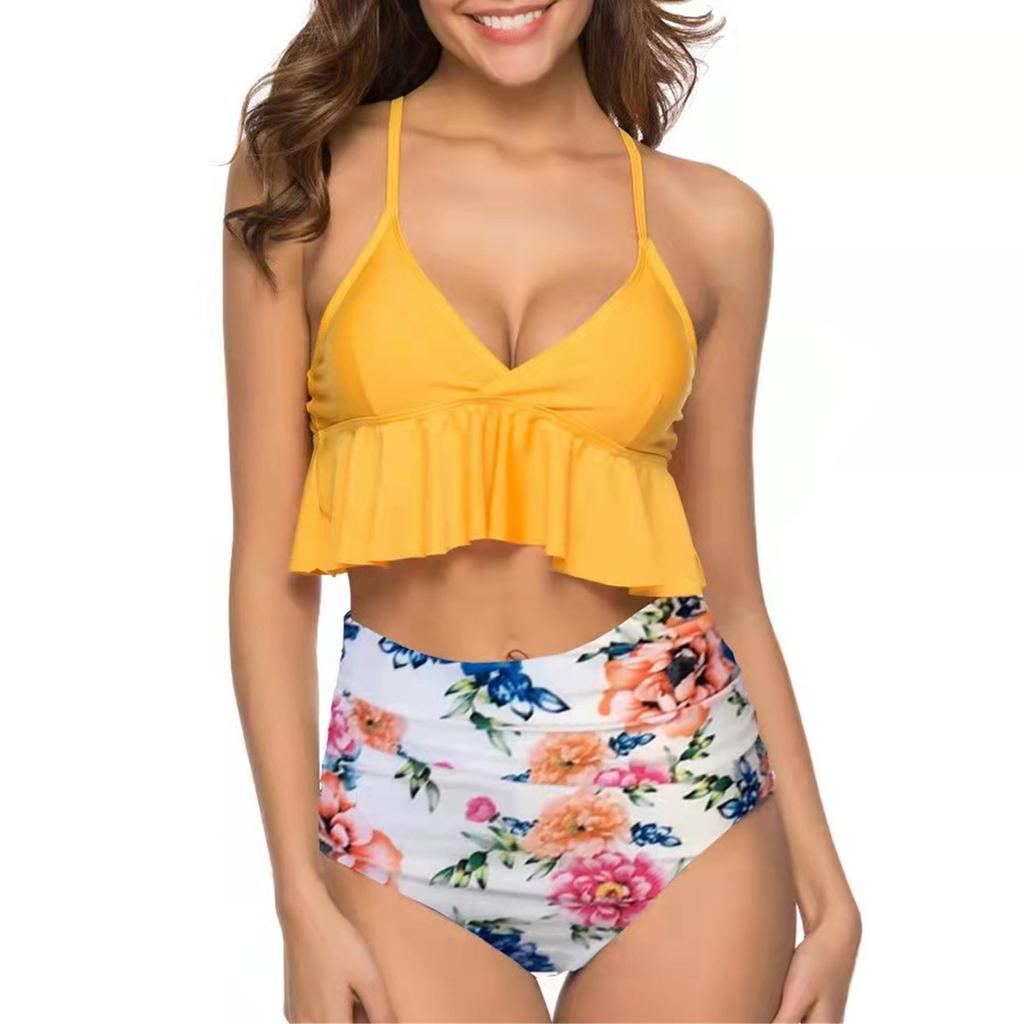 Feshion Womens Ruffle Tank Pint  Sexy Bikini Set Wrap Molded Cups Two Piece Bathing Suit Swimsuit