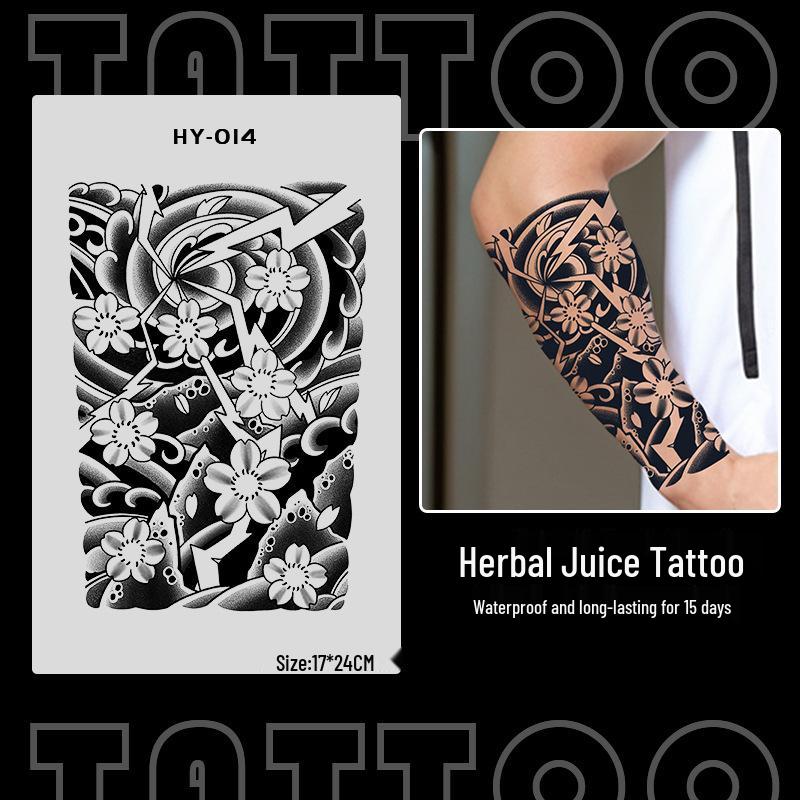 Japanese Traditional Tattoo Waterproof Sticker: Men's Long-lasting Floral Arm Pattern.