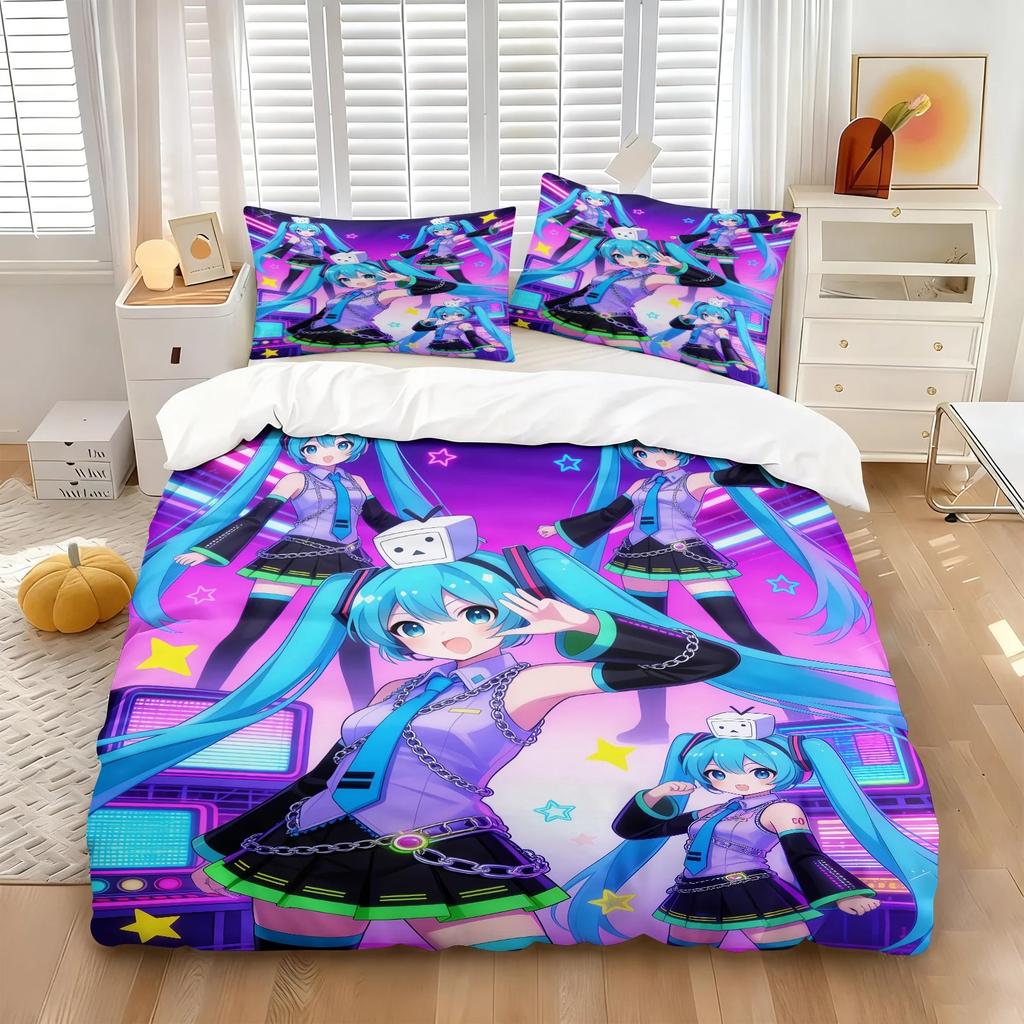 Hot Anime beautiful girl Hatsune Miku Balinese Duvet Cover Set Bedding with 1-2 Pillowcases Room Teens Bedroom Decor Fans Gift
