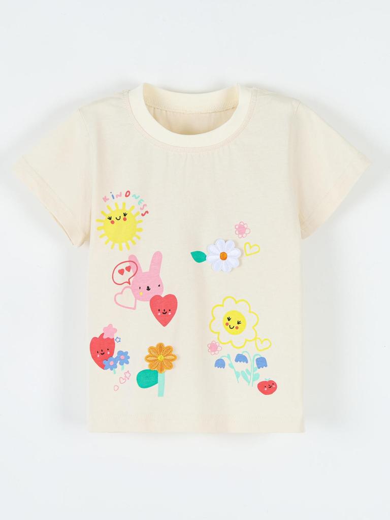 2026 Summer Girls' Floral Print Short-Sleeve T-Shirt - European & American Fashion, Round Neck Children's Clothing