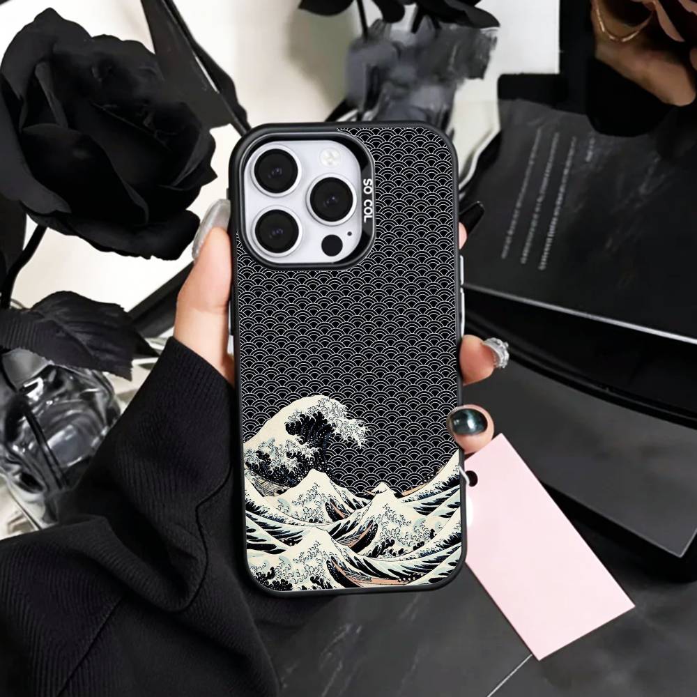cool G-Great W-Wave Kanagawa Phone Case For iPhone17,16,15,14,13,12,11 Plus,Pro Max Colored Silver Plated Inside Cover