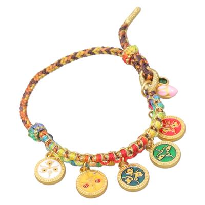Bracelet Corde Ajustable Coloré Tissé à la Main Chaîne de Main Bracelet Élégant Cinq Voies Dieu de la Richesse Nœud Fleur de Pêcher Bijou