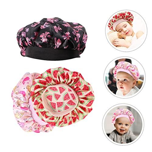 Kids Shower Cap 3 Pack, Stretch Sleep Cap, Baby Bath Hat, Adjustable Waterproof Shower Cap for Hair Care, Soft Satin Material