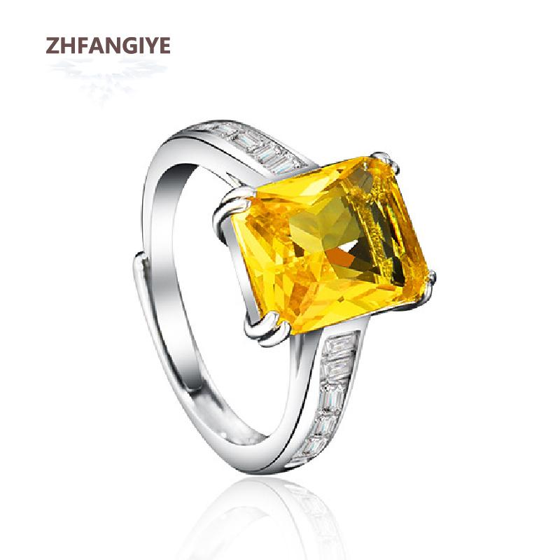 Charm Rings with Citrine Zircon Gemstone Jewelry 925 Silver Accessories for Women Wedding Party Engagement Bridal Gift