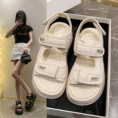 Velcro Seaside Beach Shoes Women's 2025 Summer New Muffin Thick Sole Heightening Casual Sports Style Roman Sandals