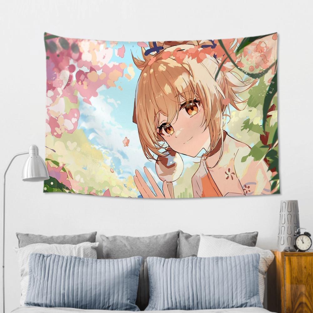 Yoimiya Animation G-Genshin I-Impact Tapestry Room Decor Wall Cloth Party Hanging Background Room Decor Baby Room