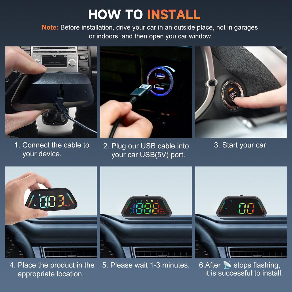 Universal 360 Mount Display Modes Diverse Color Real-Time MPH/KMH Conversion Enhanced GPS Car HUD Speedometer For All Vehicles