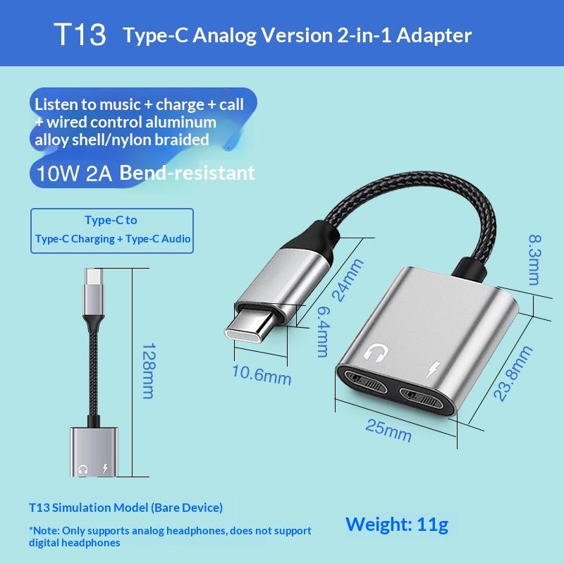

1Pcs Aluminium Usb C Headphone And Charge Adapter 2 In 1 Type-C To 3.5Mm Aux Audio Adapter Listening For Phone