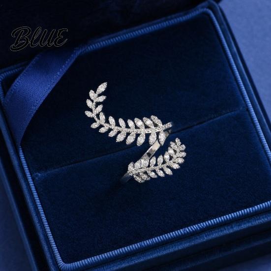 Finger Ring Women Ring Adjustable Olive Branch Design Leaf Micro-Setting