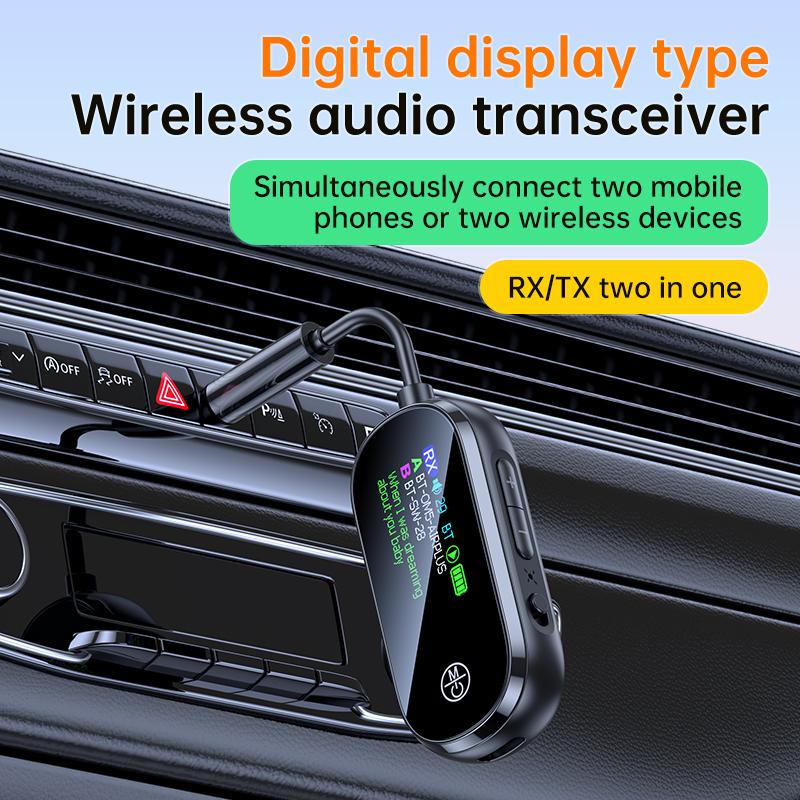 2 In 1 Bluetooth 5.4 Audio Transmitter Receiver 3.5MM AUX Hifi Stereo Audio Wireless Adapter with Mic for Car Airplane TV PC Headphone