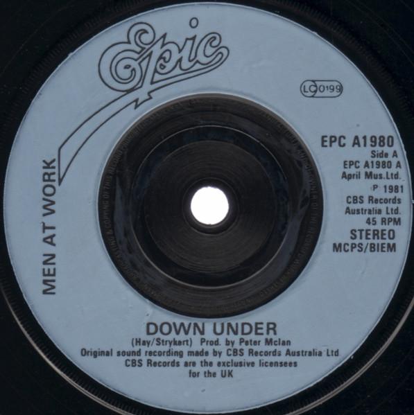 7inch Record MEN AT WORK - Down Under EPCA1980 Epic 1982 UK Rock Used