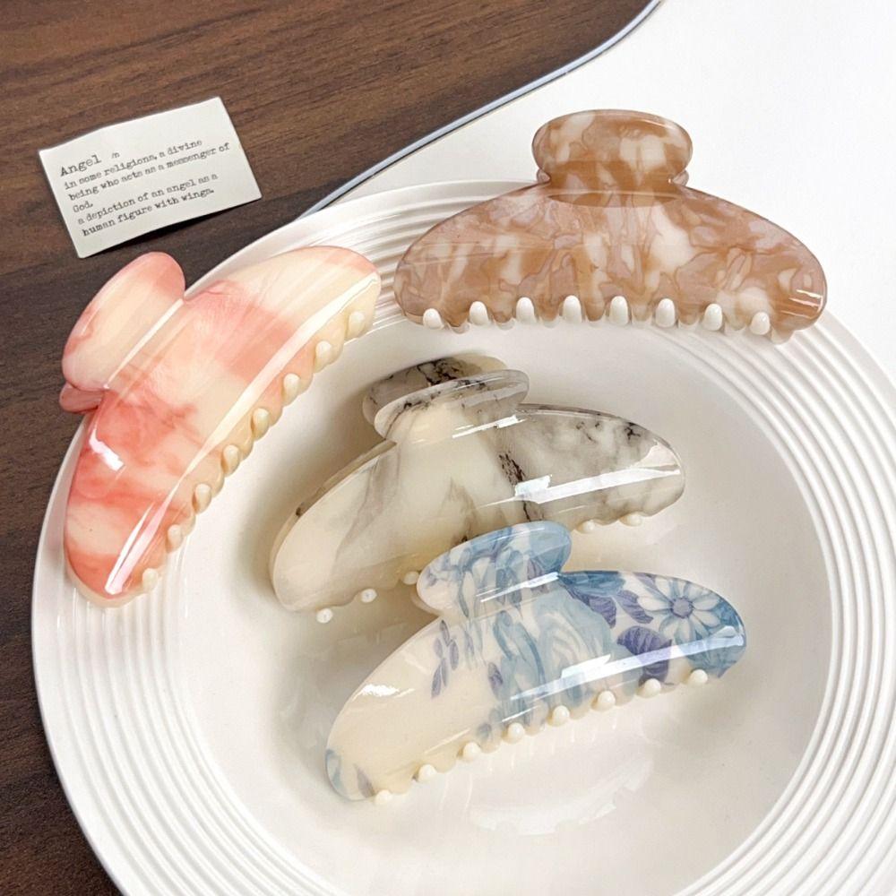 Shark Clip Ink Painting Pattern Hair Claw Solid Color Ponytail Barrettes  Girls