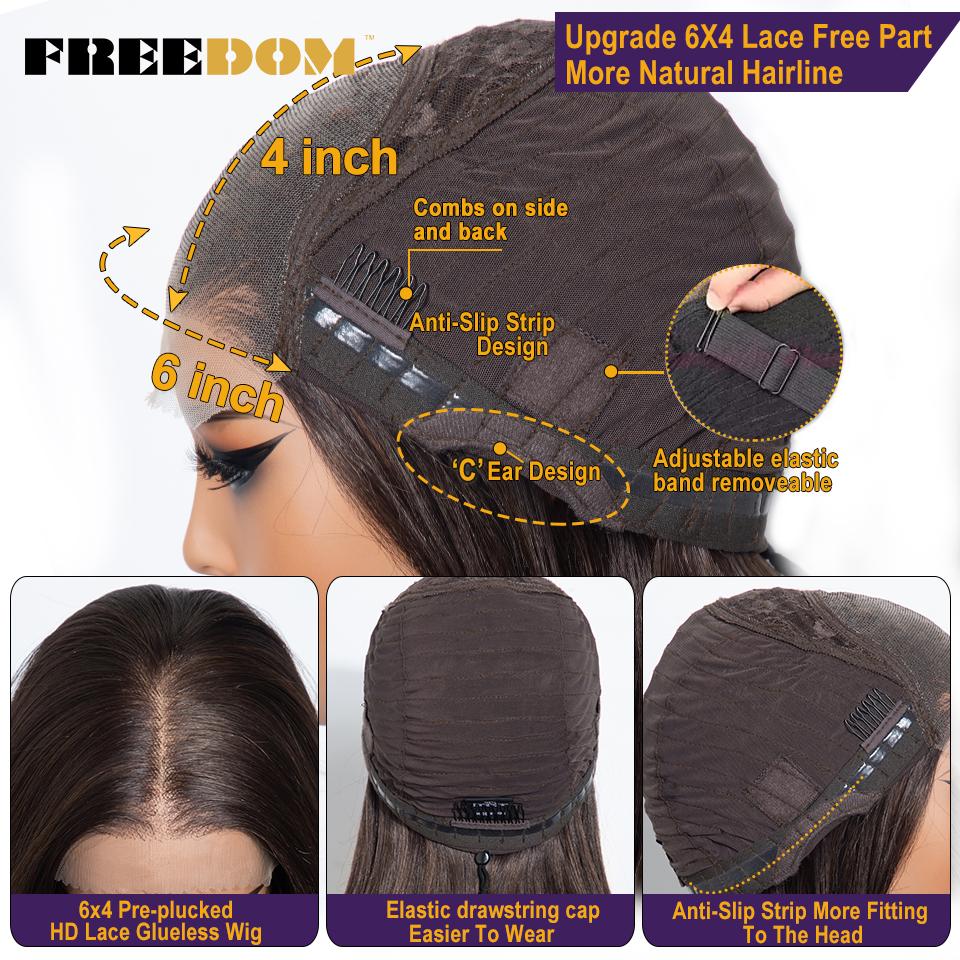 FREEDOM Synthetic Lace Front Wigs For Woman Layered Straight Wear and Go Glueless Wig 20" Ombre Brown Blonde 6x4 Pre Plucked Wig