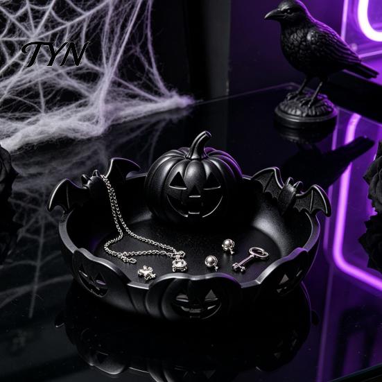 Matte Texture Ornament 3D Printed Pumpkin Jewelry Holder, Spooky Halloween Trinket Tray for Keys, Creative Seasonal Decoration Rings, Earrings,