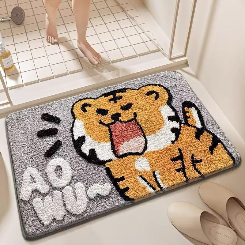 Soft Faux Wool Bath Mat With Cartoon Frog Design Non-Slip Absorbent Floor Rug Bathroom Bedroom