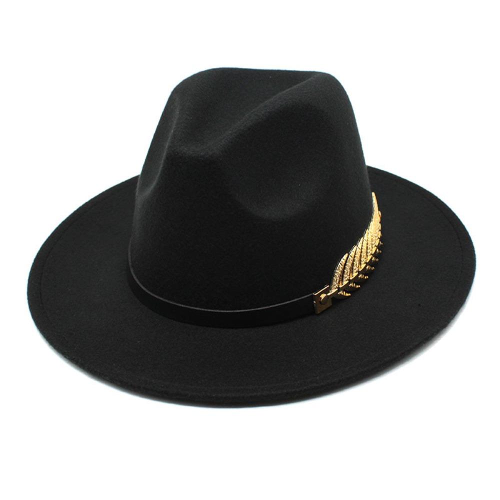 Leaf Decoration Woolen Hats Formal Occasion British Vintage Hats Fashion Fedora Hat  Men Women