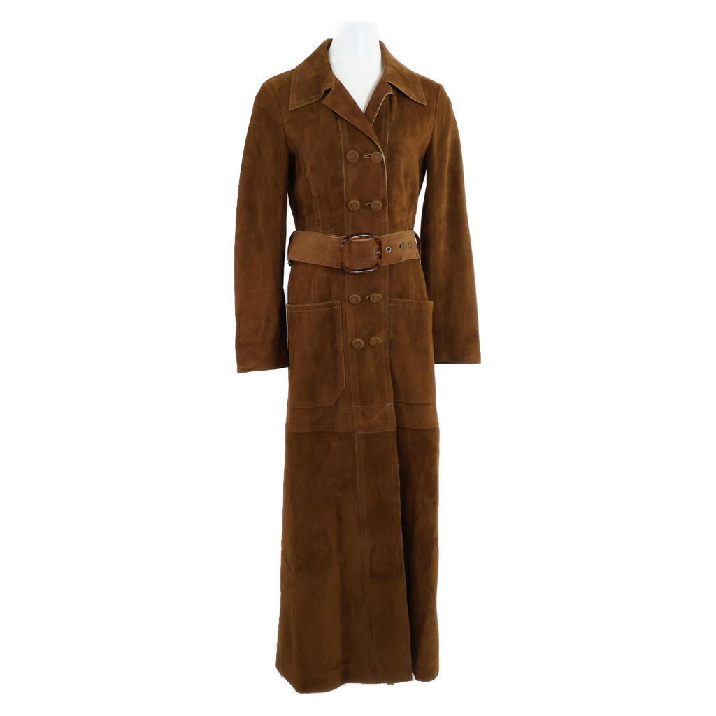 Fendi [Good Condition/domestic Regular] FPS807AC2W Calf Leather Long Trench Coat 36 BrownUsed