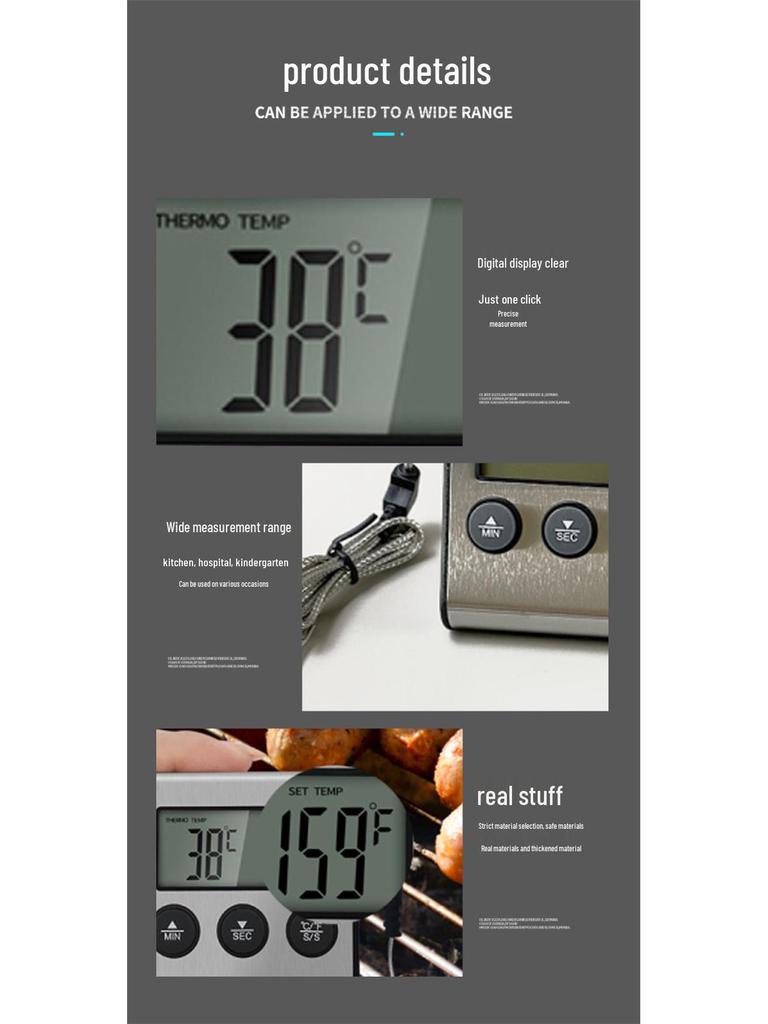Stylish Electronic Kitchen and BBQ Food Thermometer with Timer