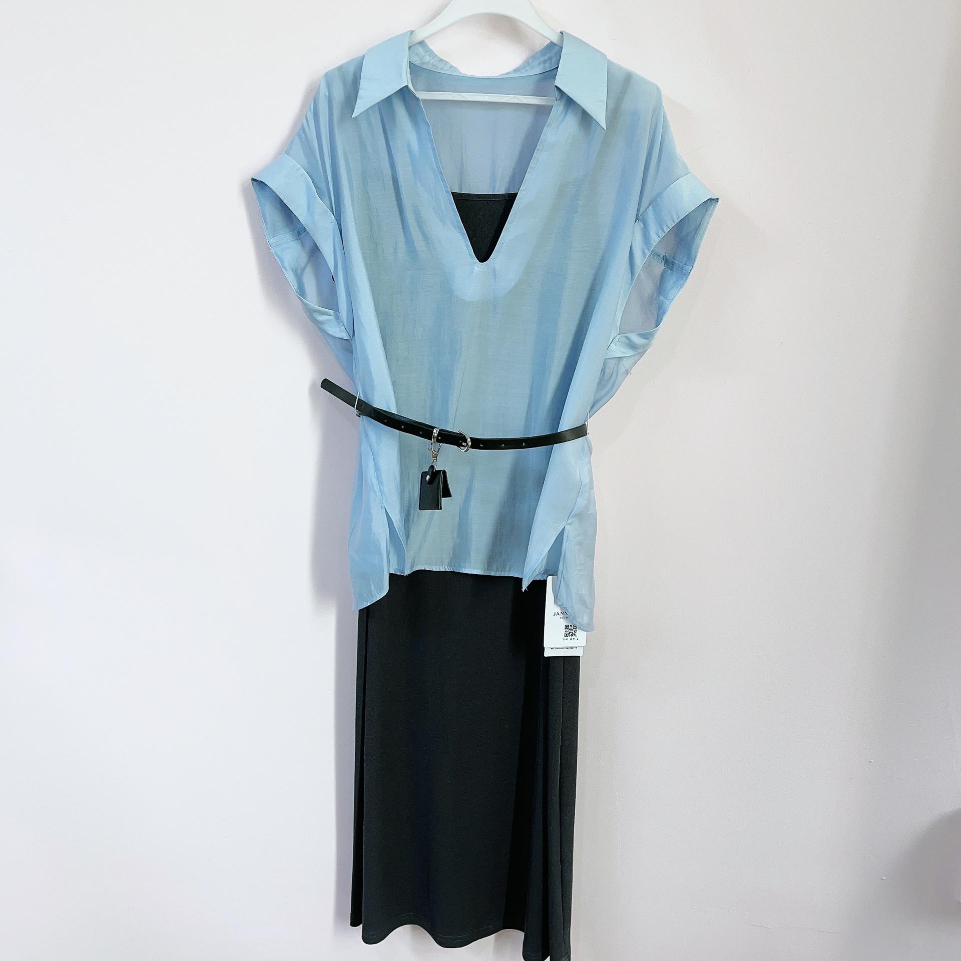 

2026 Summer V-Neck Pullover Camisole Dress & Skirt Two-Piece Set M (45-56 kg) синий