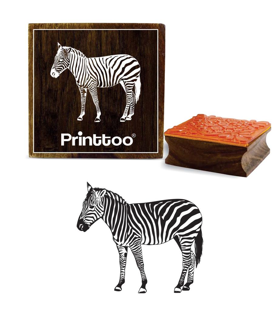 Printtoo Wooden Square Rubber Stamp Zebra Pattern Craft Textile Stamps Scrap-booking-3 X 3