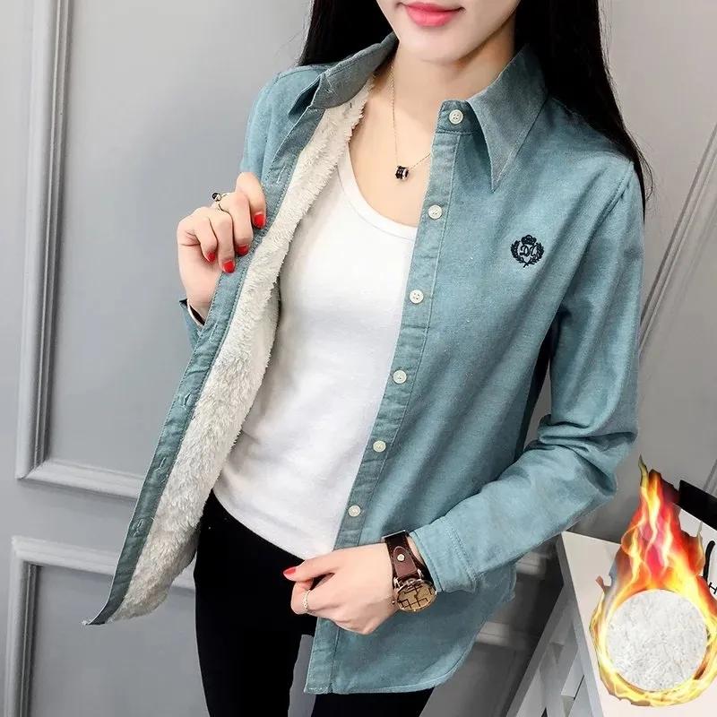 Autumn and Winter Padded and Thickened Women's Korean Slim Student Solid Color Warm Long-sleeved Bottoming Shirt Plus Size