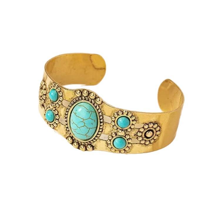 Turquoise Retro Court Style Open Bangle for Women, Japanese and Korean INS Inspired, Chic Niche Design