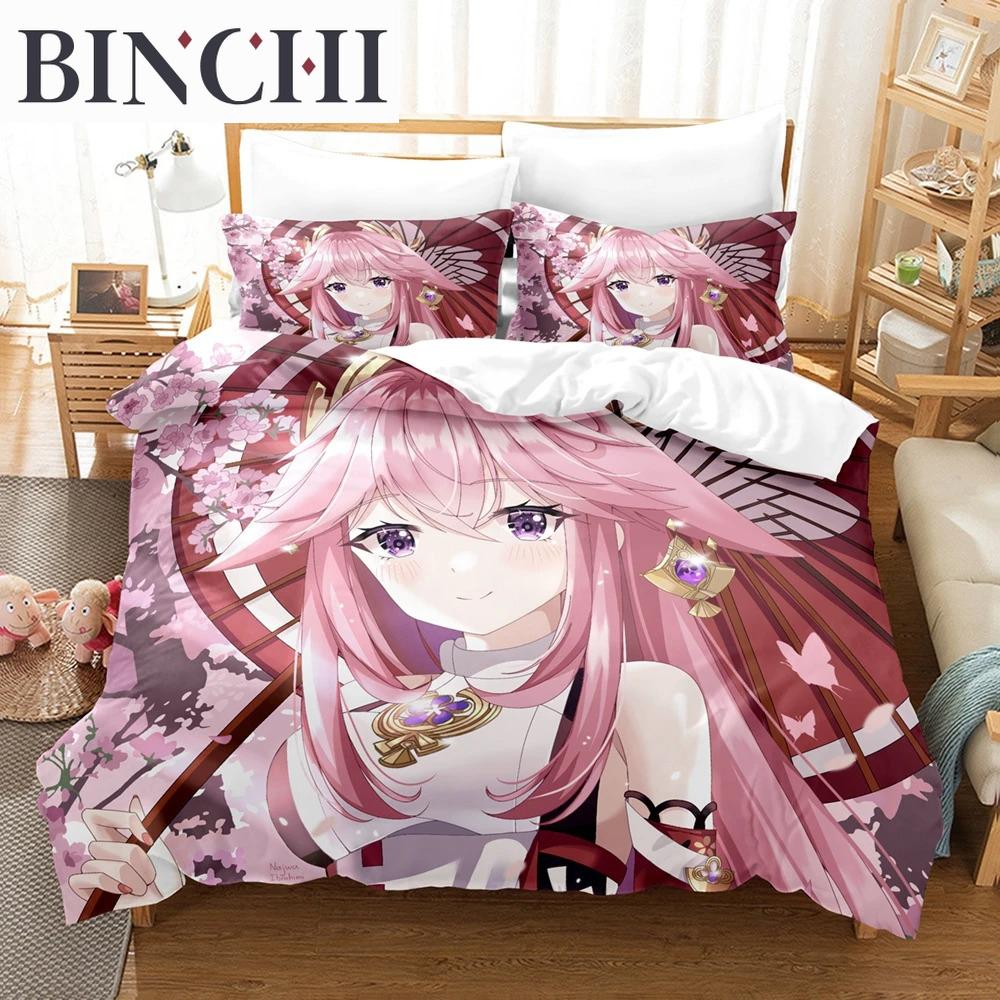 3D Print Cartoon Bedding Set Genshin Impact Game 3d Duvet Cover Set Comforter Bed Linen For Boy Decor Bedclothes