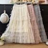 Elegant French Ruffled Multi-layered A-line Fluffy High-waisted Pleated Skirt for Women - Autumn 2025 Collection