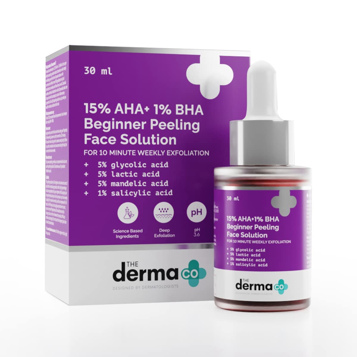 

The Derma Co 15% AHA + 1% BHA Beginner Face Peeling Solution | For 10-Minute Weekly Exfoliation | 30 ml