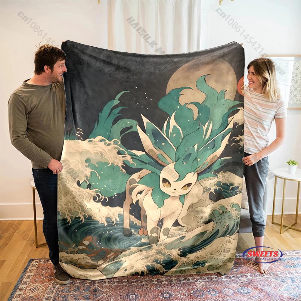 

1PC Ukiyo-e Style Pokemon Printed Bedroom Living Room Sofa Study Office Camping Shawl Blanket Four Seasons Available Great Gifts 75x90cm