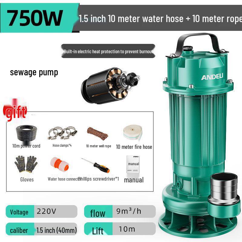 Submersible Sewage & Sludge Cutter Pump for Toilets & Cesspools - Ideal for Household & Agricultural Drainage and Irrigation