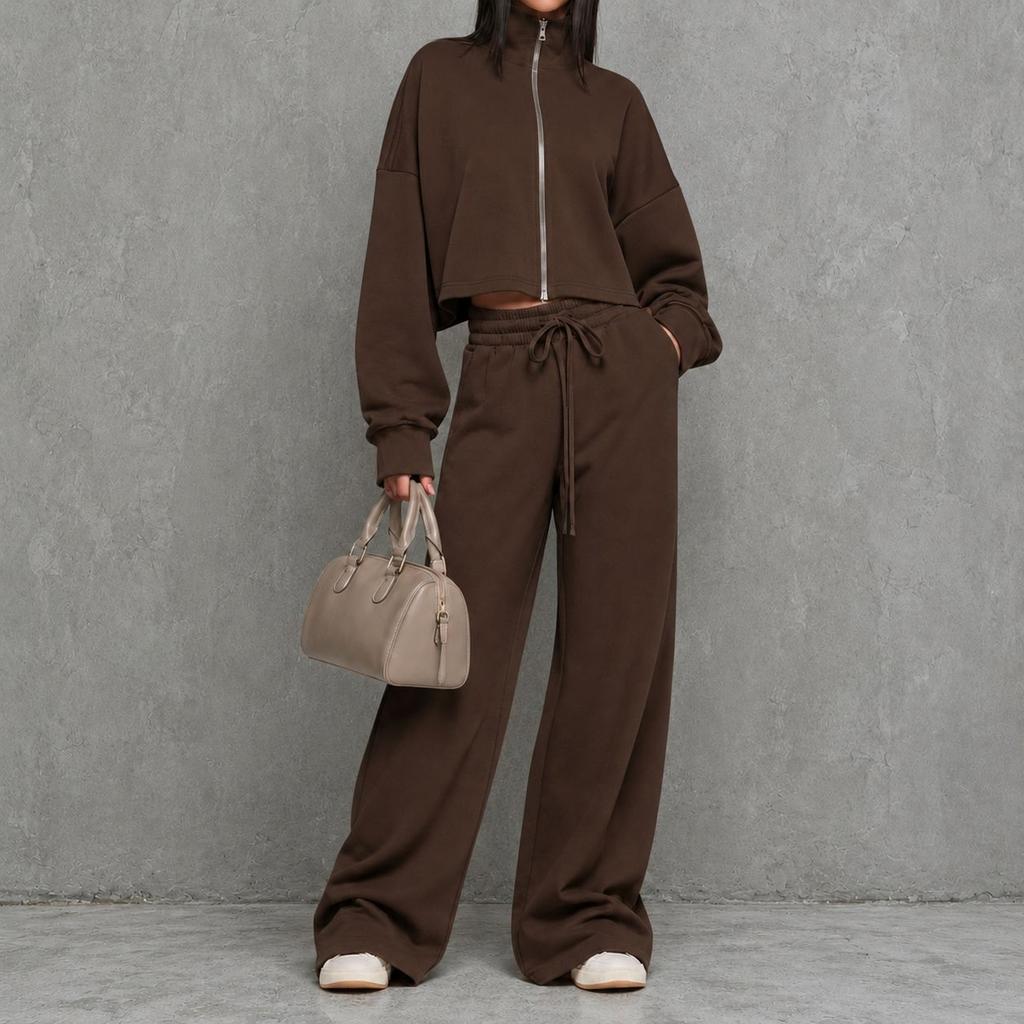 Women's Zip-Up Hoodie and High Waist Wide Leg Pants Set Casual Loungewear Tracksuit