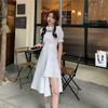 Irregular Hem Solid Color Dresses Female Summer Design Sense Bubble Sleeve Dress