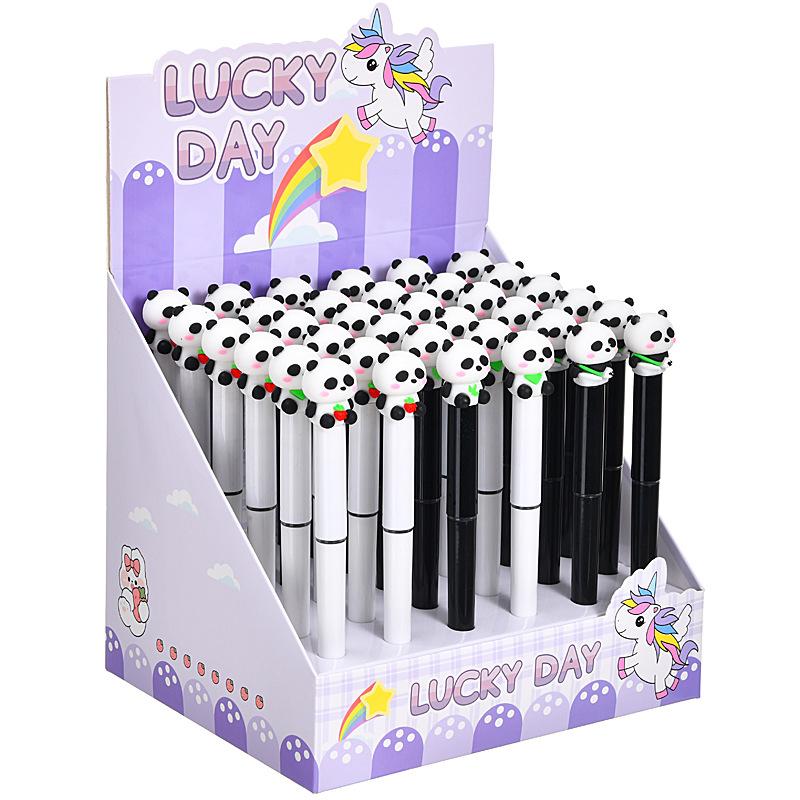 36Pcs Kawaii Panda Shape Cartoon Straight Liquid Quick Drying Gel Pen Stationery School Office Supplies Prize Gift Writing Tools Holiday Gift No