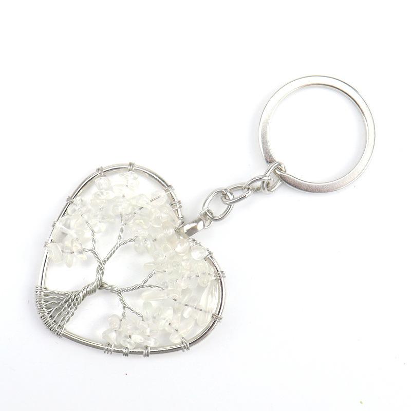 Crystal Gravel Peach Heart Tree Of Life Keychain Heart Bag Pendant K06 Graduation Gift Car Key