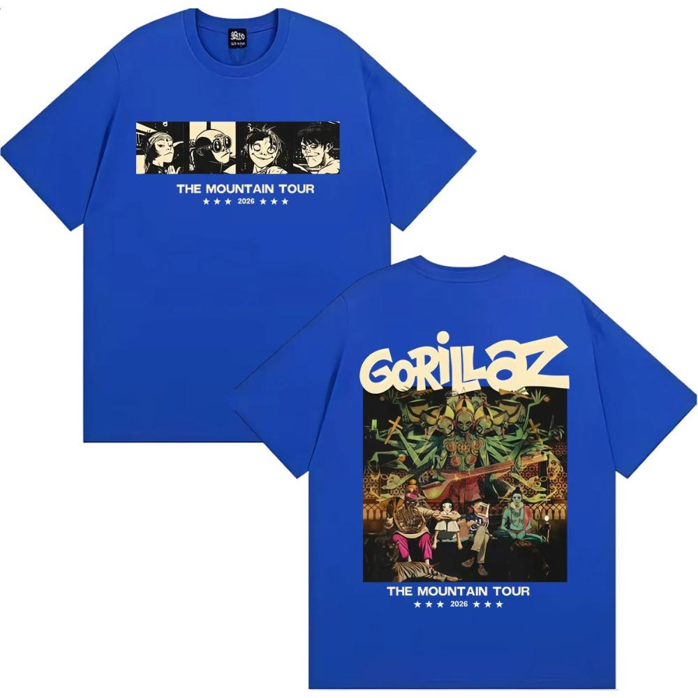 Vintage Washed Gorillaz The Mountain Tour 2026 Alternative Hip Hop Trip Hop Music Merch Graphic T-shirt Men Women Printed Tee Summer Casual