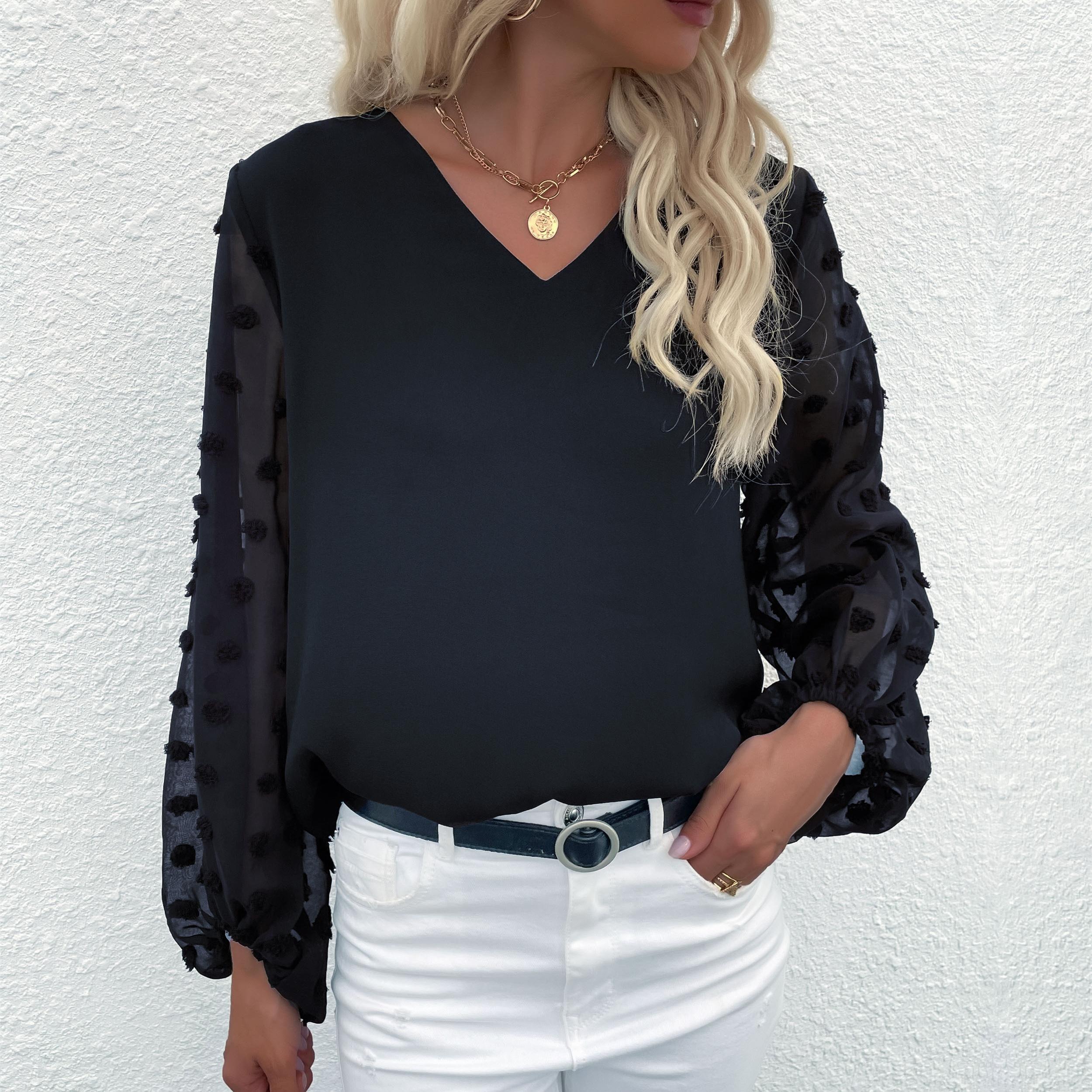 

Женские модные повседневные футболки с v-образным вырезом и топы с длинными рукавами YYFS XL темно-синий