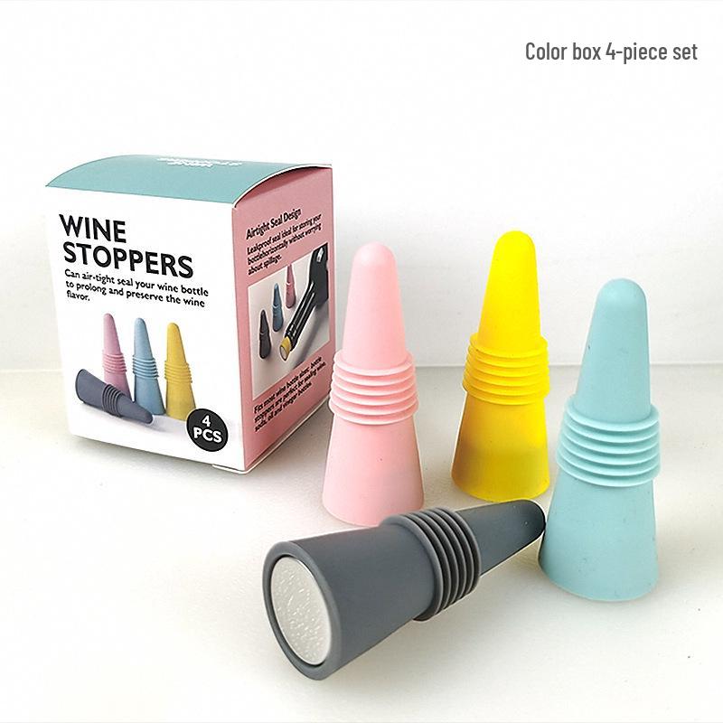 Colorful Silicone Wine Stopper Set - 4-Piece Vacuum & Fresh-Keeping Bottle Sealers