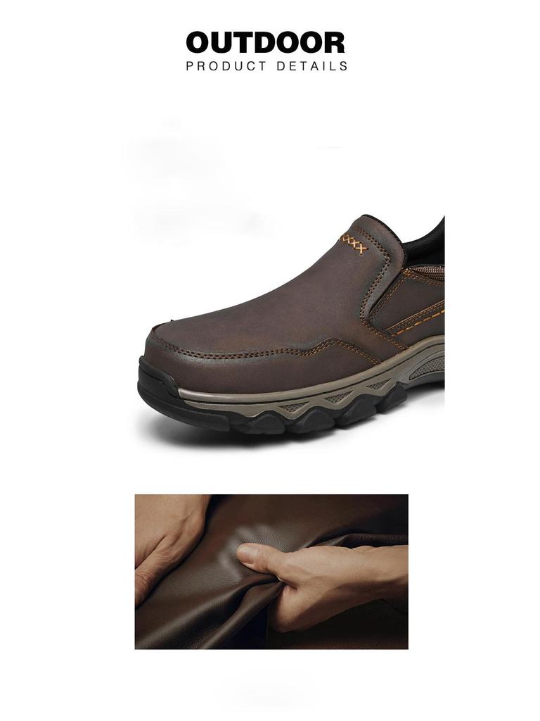 Plus Size Men's Leather Slip-On Loafers - Casual Outdoor Wear