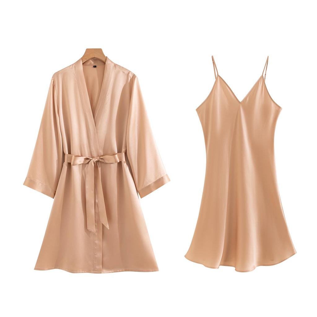 Elegant French Mulberry Silk Camisole & Robe Set for Wedding Morning