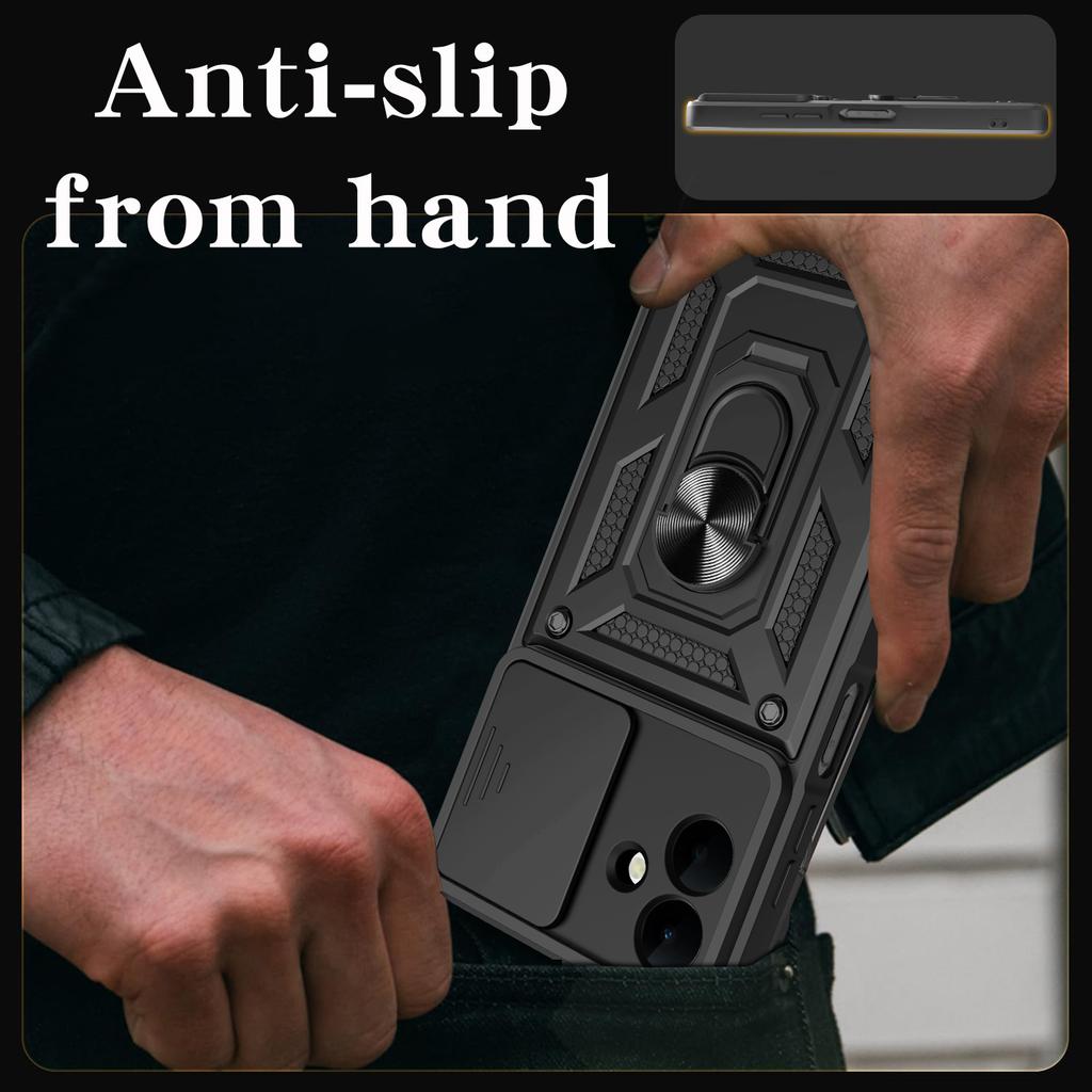 For Samsung Galaxy A07 4G Case with Slide Camera Lid PC+TPU Kickstand Phone Cover