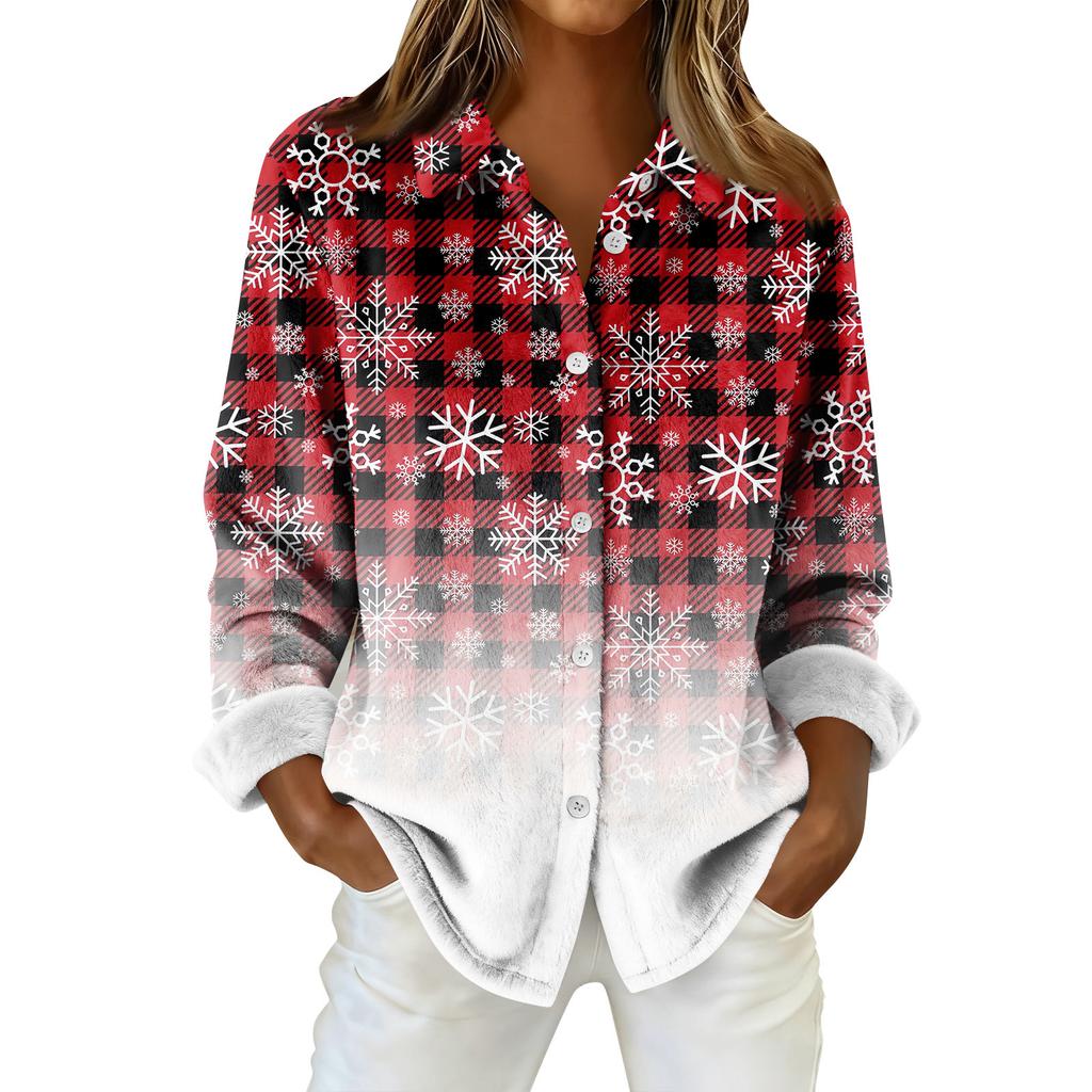 Damen-Hemdbluse, bedruckt, Knopfleiste, langärmelig, lässig, Basic, Hemdkragen, normales Oberteil