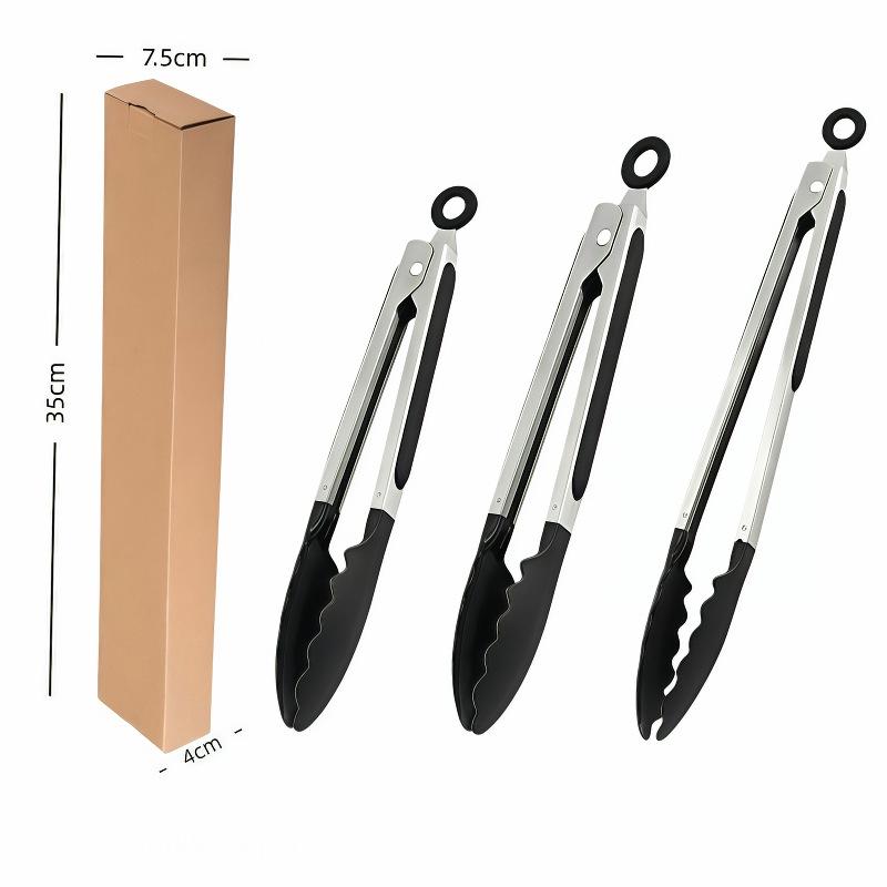High-Temperature Resistant Stainless Steel Silicone Kitchen Tongs for Stir-Frying and Grilling