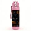 1PC Black Cat Book Stack Scene 750ml Color Plastic Sports Water Bottle Leakproof Flip Straw Lid For Sports Office Home Use