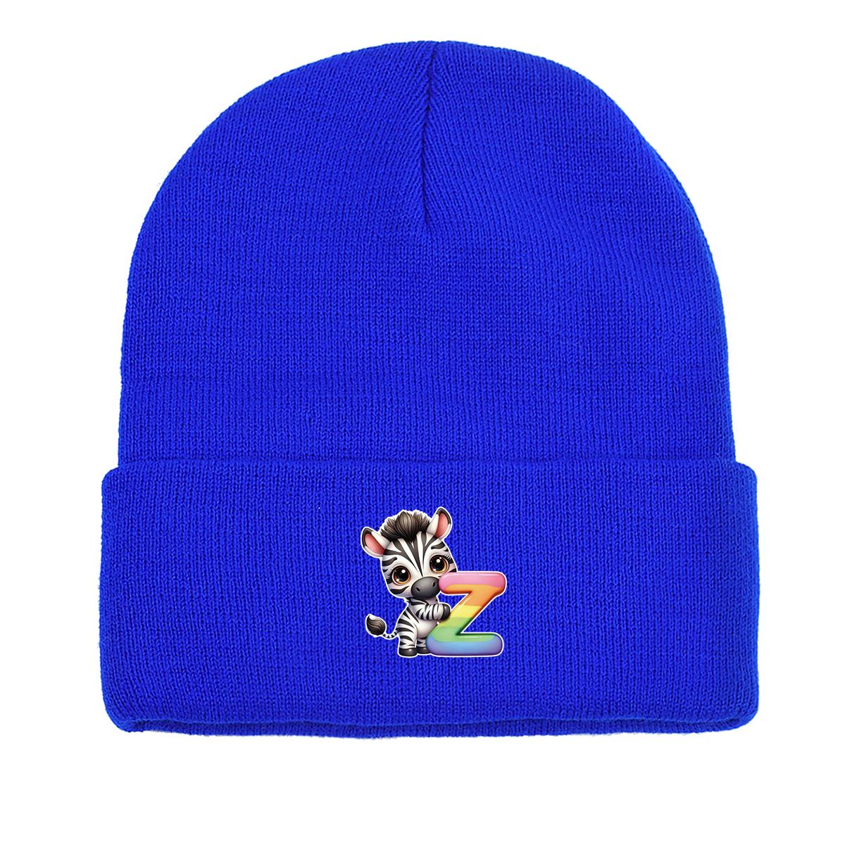 

1 шт., вязаная шапка с буквами алфавита от A до Z и принтом животных, 260 вязаных шапок на выбор, для мужчин и женщин as the picture синий